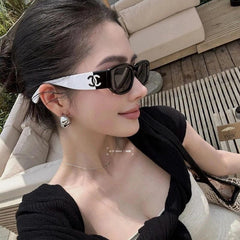 Slim Frame Contrast White Arms Sunglasses