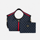 Blue Canvas Tote Bag with Mini Poucht