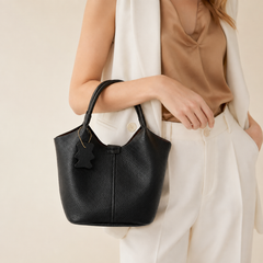 Pebbled Leather Soft Bucket Tote Bag