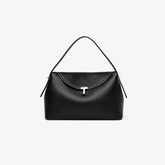 Pebbled Leather Curved Flap Shoulder Bag