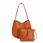 Pebbled Leather Hobo Shoulder Bag Set with Crossbody Pouch