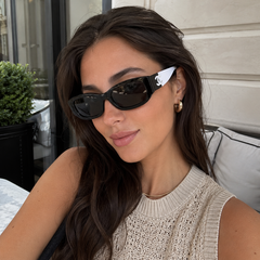 Slim Frame Contrast White Arms Sunglasses