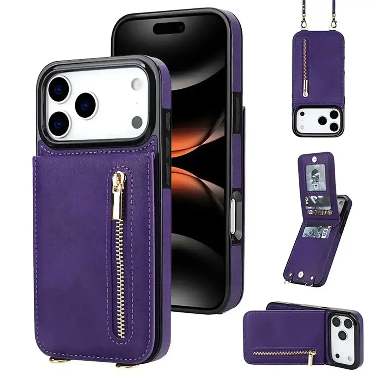 Black iPhone Case with Card Holder and Lanyard - OK260014