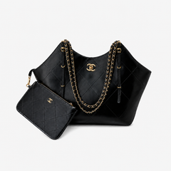 Black Leather Commuter Shoulder Bag