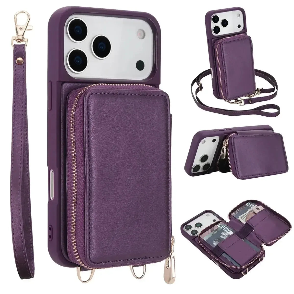 Black iPhone Case with Wallet and Crossbody Strap - OK260011