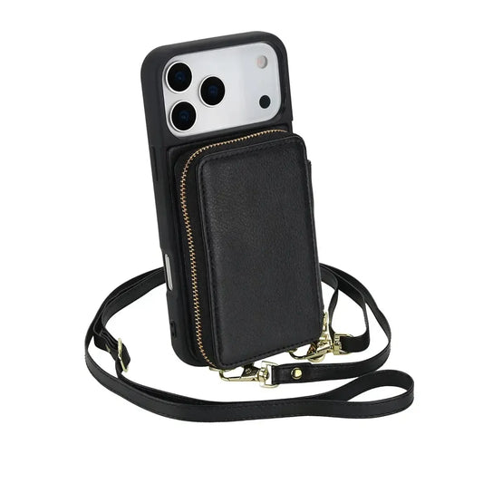 Black iPhone Case with Wallet and Crossbody Strap - OK260011