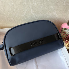 Navy Blue Leather Mini Cosmetic Bag