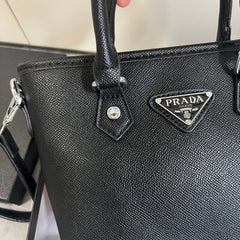 Leather Inspired Black Mini Tote Crossbody Bag