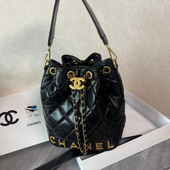 Black Leather Bucket Shoulder Bag