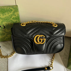 Black Leather Flap Chain Bag