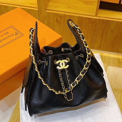 Black Leather Bucket Bag