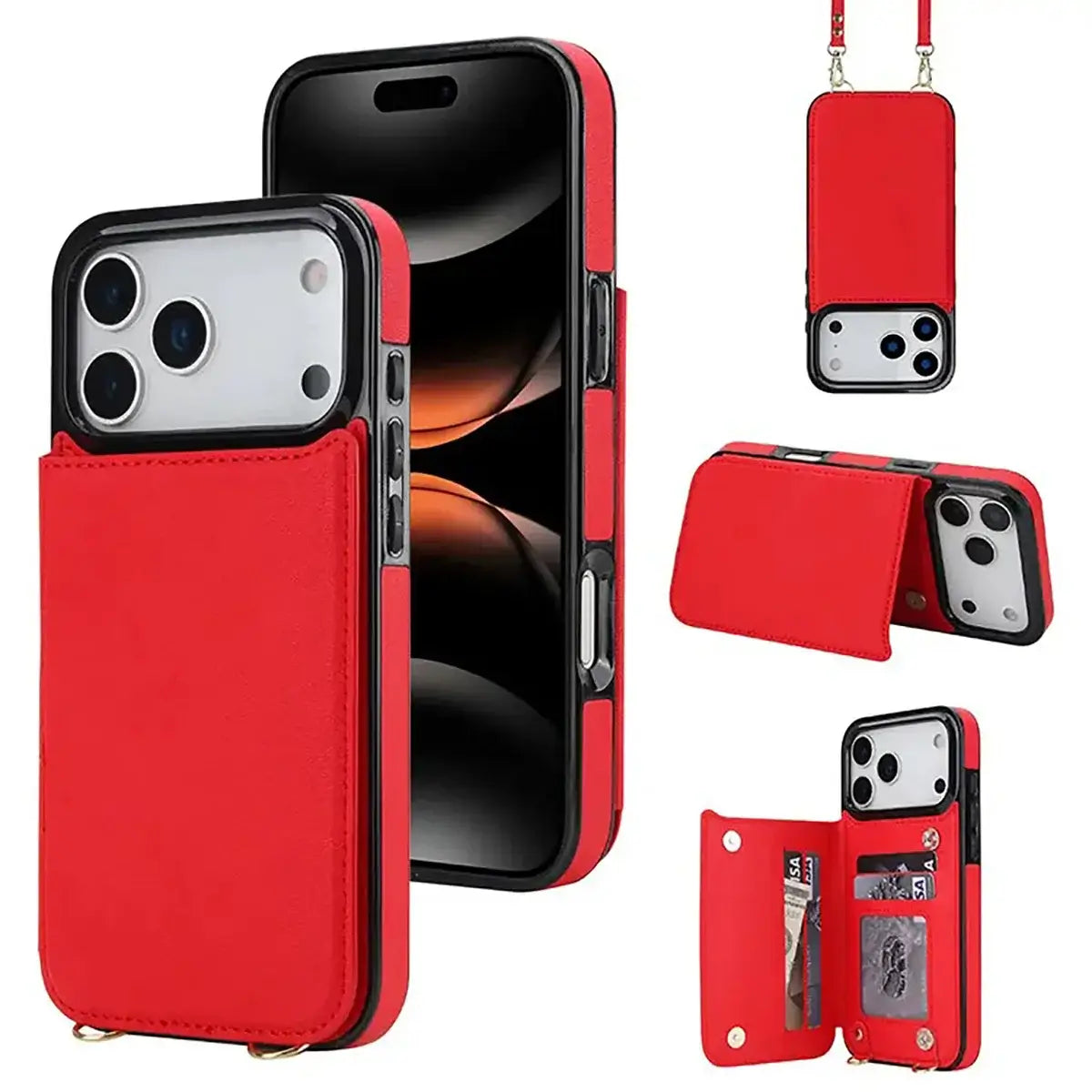 Black iPhone Case with Wallet and Lanyard - OK26009
