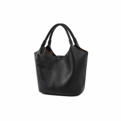 Pebbled Leather Soft Bucket Tote Bag