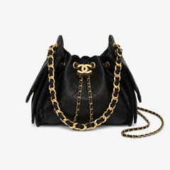 Black Leather Bucket Bag