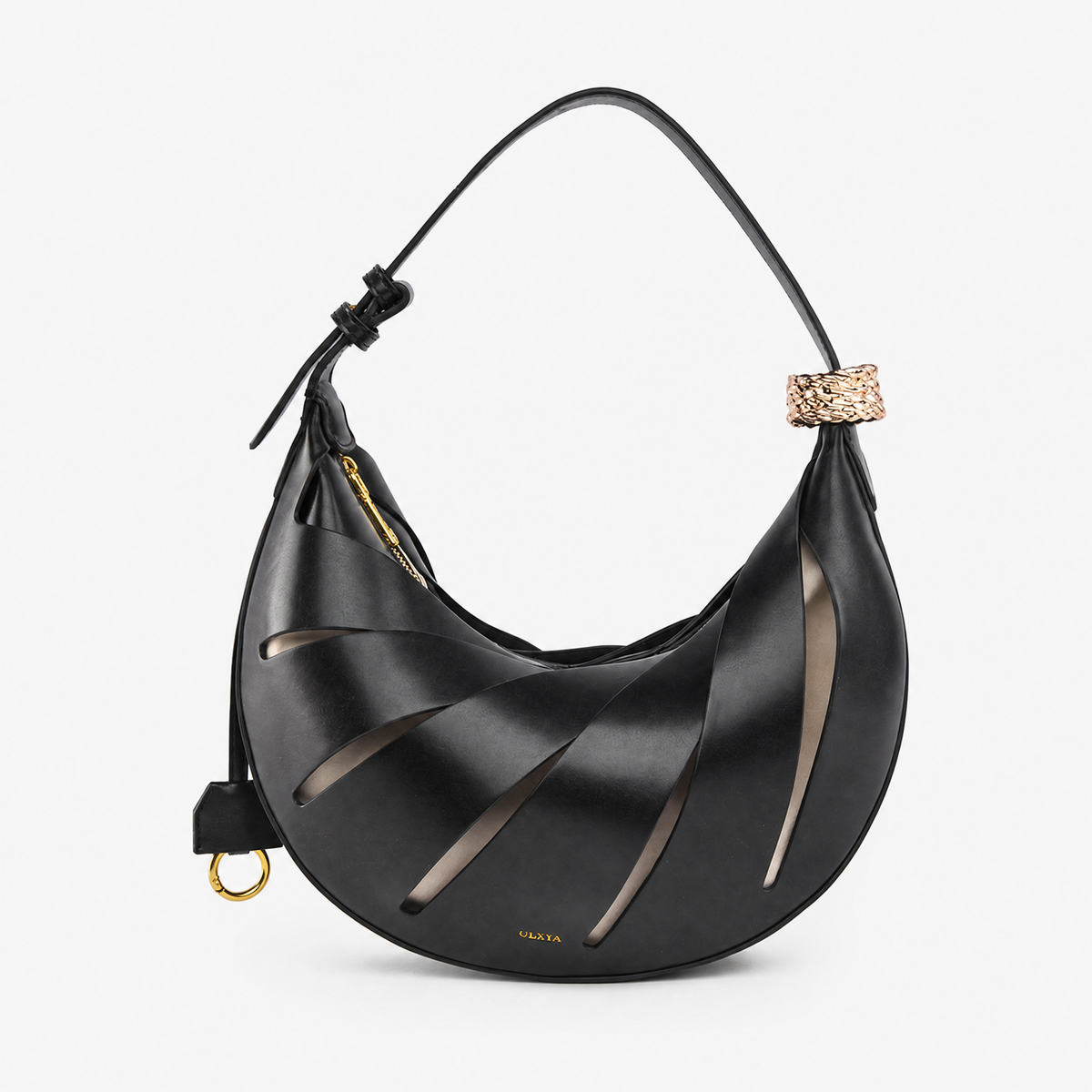 Soft Leather Cutout Crescent Hobo Bag