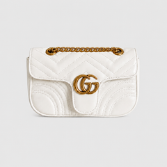 White Leather Flap Chain Bag