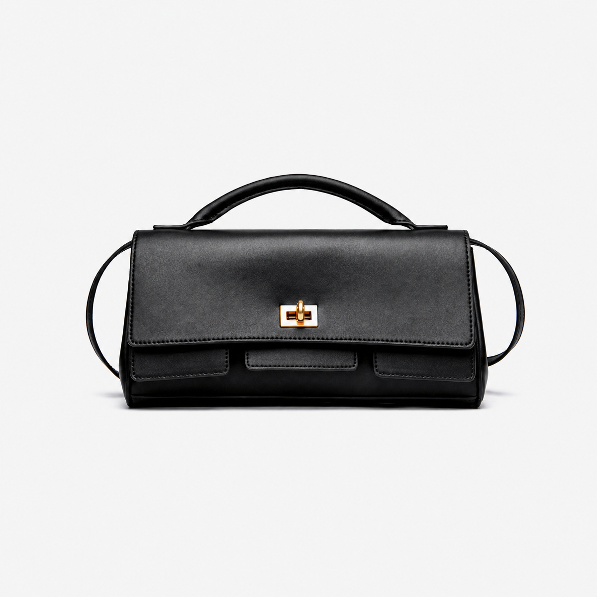 Smooth Leather Top Handle Flap Bag