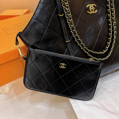 Black Leather Commuter Shoulder Bag