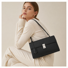 Smooth Leather Structured Flap Shoulder Bag