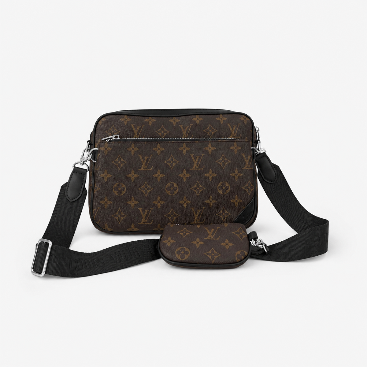 Leather Monogram Messenger Crossbody Bag
