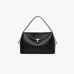Pebbled Leather Curved Flap Shoulder Bag