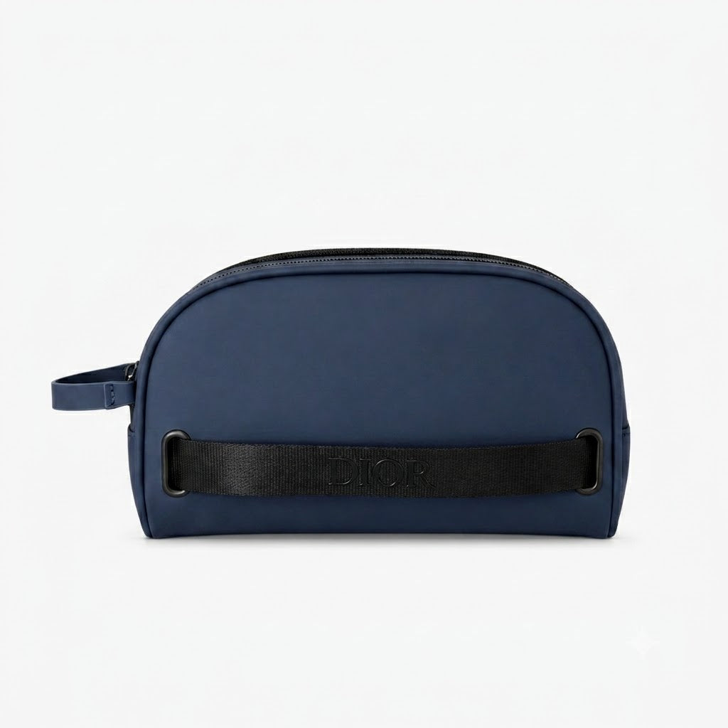 Navy Blue Leather  Mini Cosmetic Bag