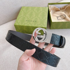 Black Embossed Leather Belt