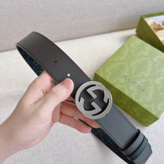 Black Embossed Leather Belt