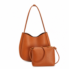 Pebbled Leather Hobo Shoulder Bag Set with Crossbody Pouch