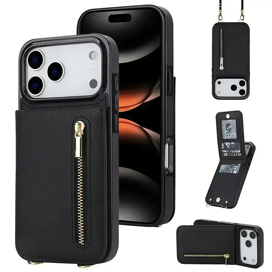 Black iPhone Case with Card Holder and Lanyard - OK260014