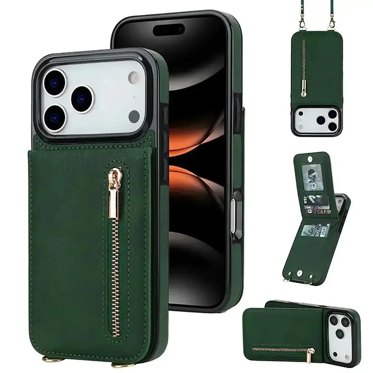 Black iPhone Case with Card Holder and Lanyard - OK260014