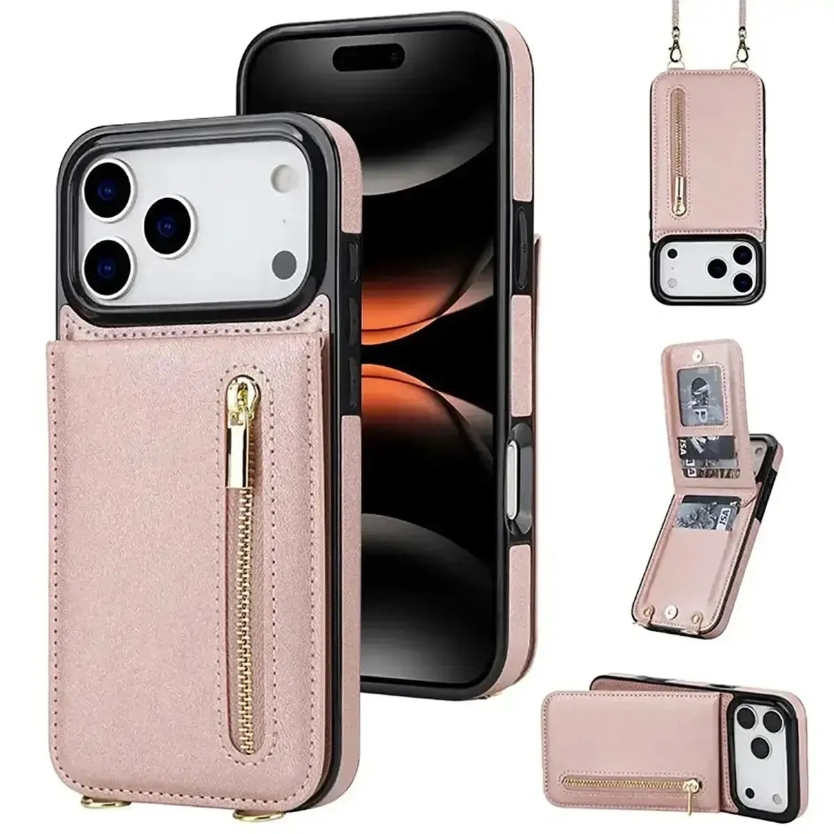 Black iPhone Case with Card Holder and Lanyard - OK260014