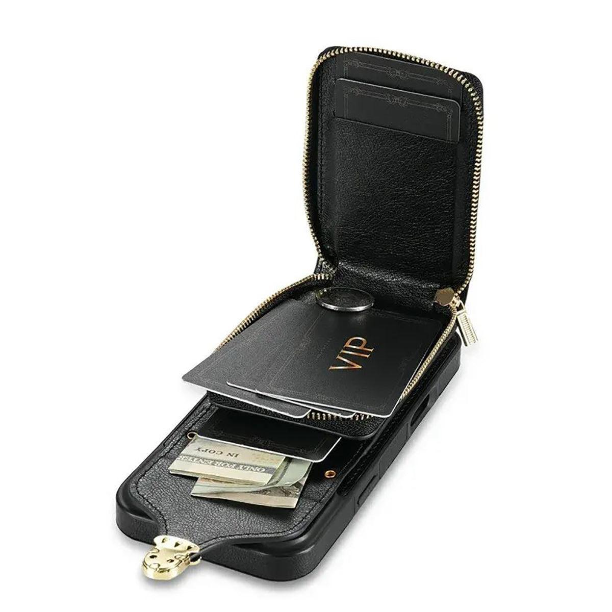 Black iPhone Case With Card Holder and Crossbody Strap - OK260010