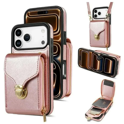 Black iPhone Case With Card Holder and Crossbody Strap - OK260010