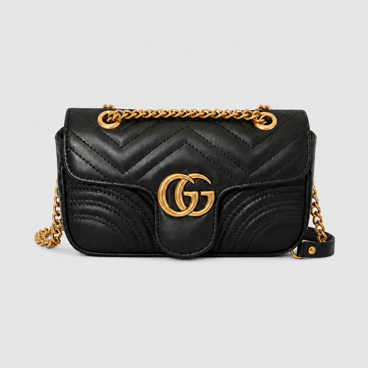 Black Leather Flap Chain Bag