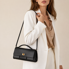 Smooth Leather Top Handle Flap Bag