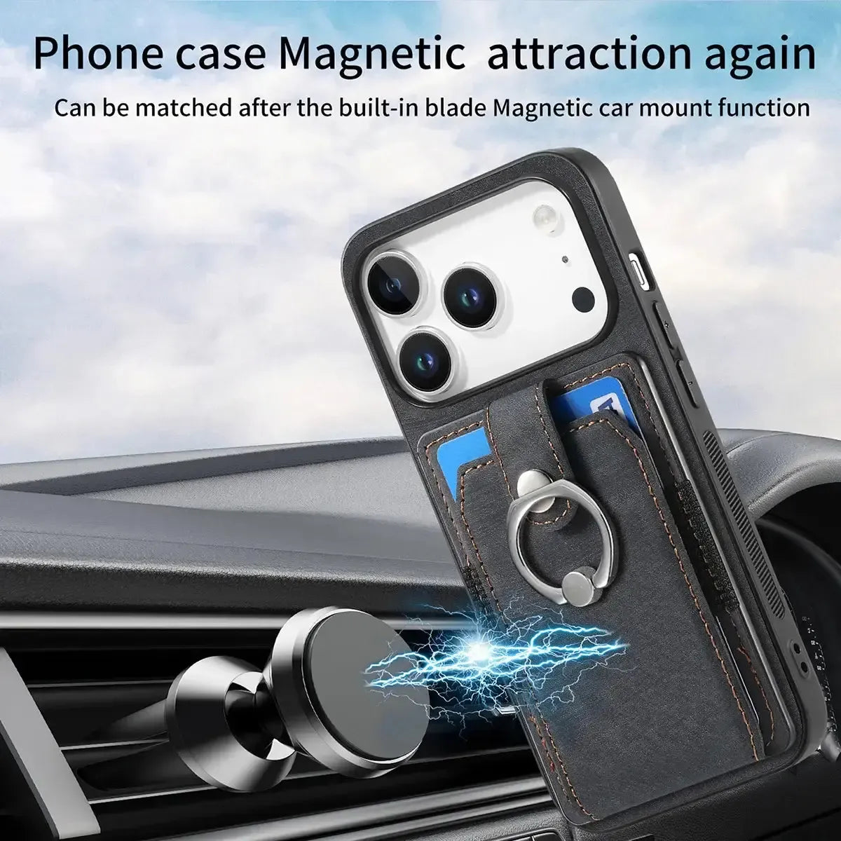 Black iPhone Case with Magnetic Card Holder - OK26003