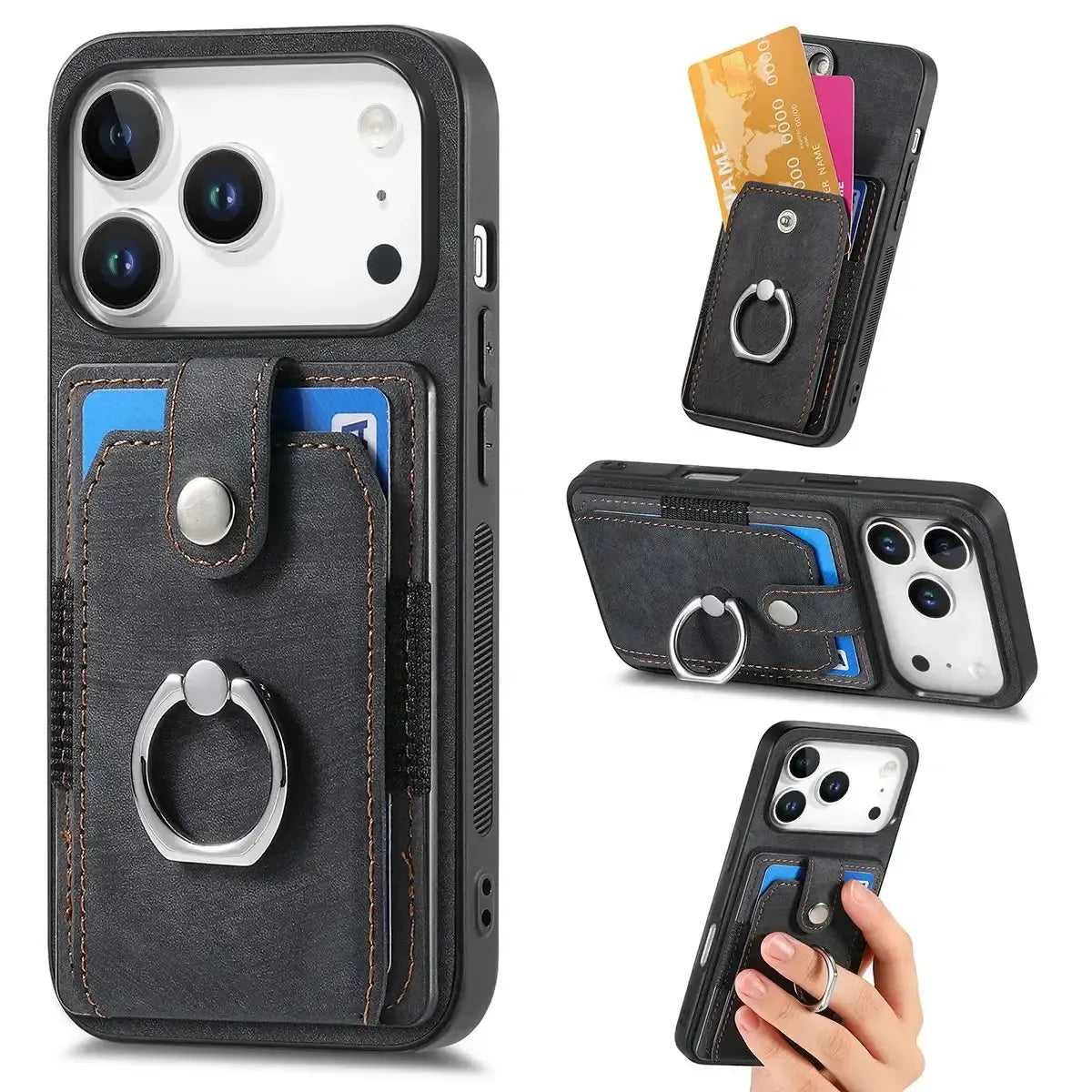 Black iPhone Case with Magnetic Card Holder - OK26003