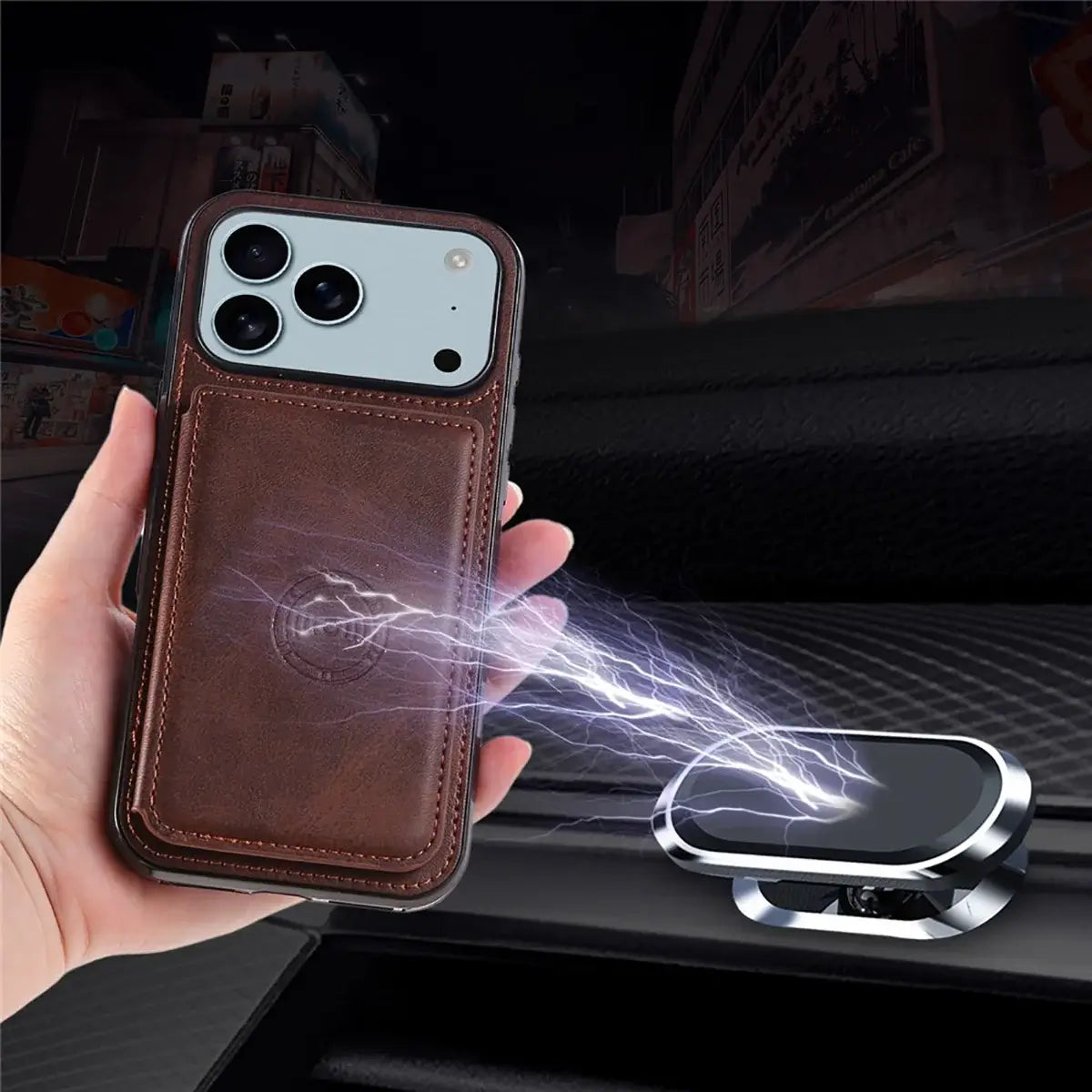 Brown iPhone Case with Magnetic Card Holder - OK260012