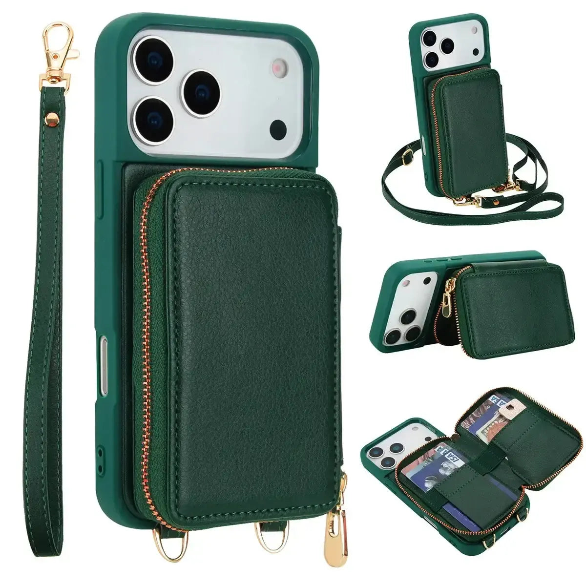 Black iPhone Case with Wallet and Crossbody Strap - OK260011