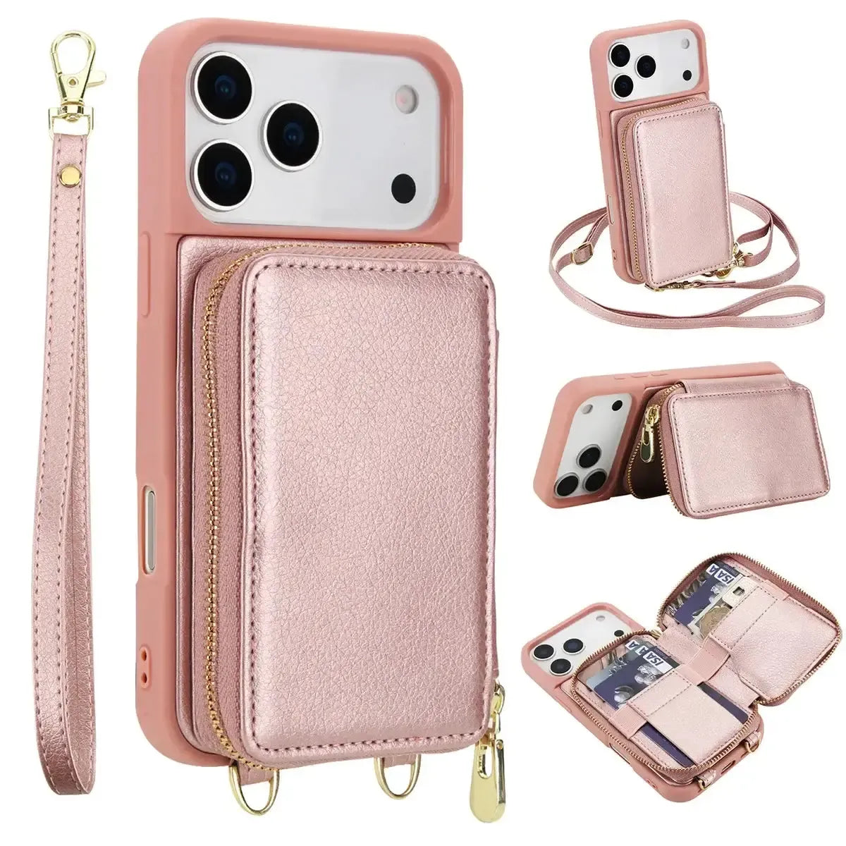 Black iPhone Case with Wallet and Crossbody Strap - OK260011