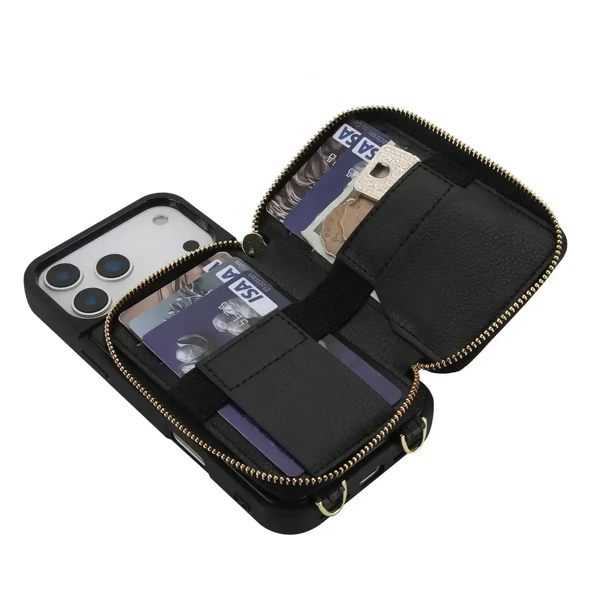 Black iPhone Case with Wallet and Crossbody Strap - OK260011