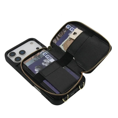 Black iPhone Case with Wallet and Crossbody Strap - OK260011