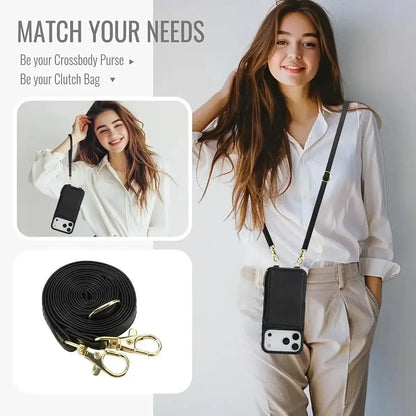 Black iPhone Case with Wallet and Crossbody Strap - OK260011
