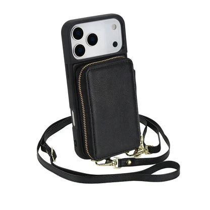 Black iPhone Case with Wallet and Crossbody Strap - OK260011