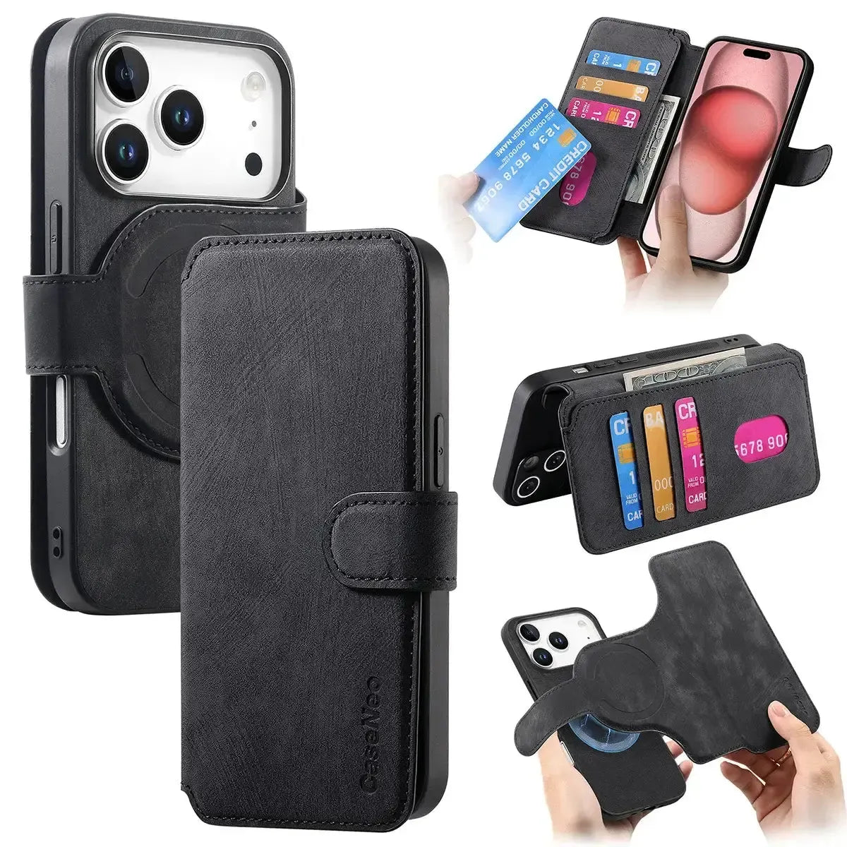 Black iPhone Case with Magnetic Card Holder - OK26001