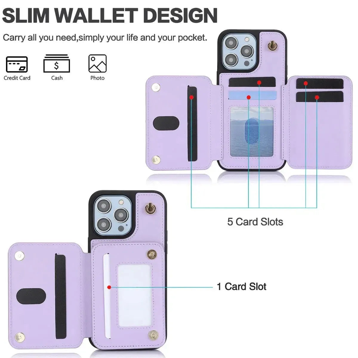 Light Purple iPhone Case with Wallet and Lanyard - OK26006