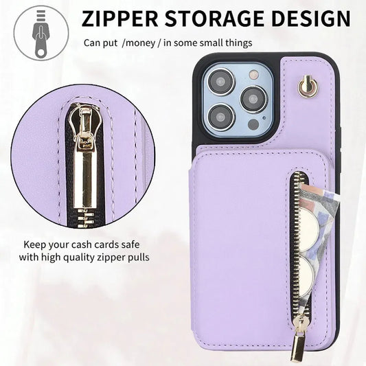 Light Purple iPhone Case with Wallet and Lanyard - OK26006