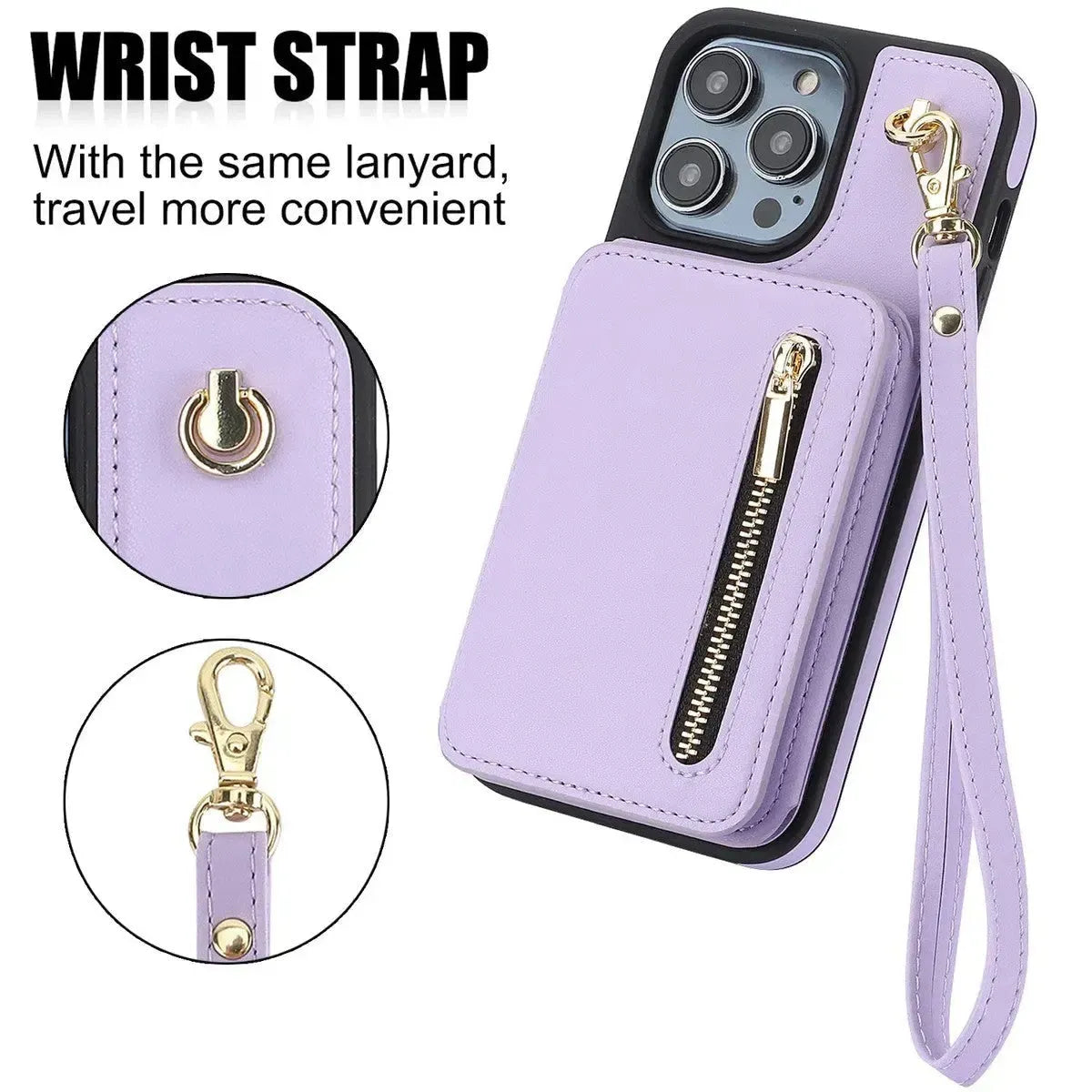 Light Purple iPhone Case with Wallet and Lanyard - OK26006