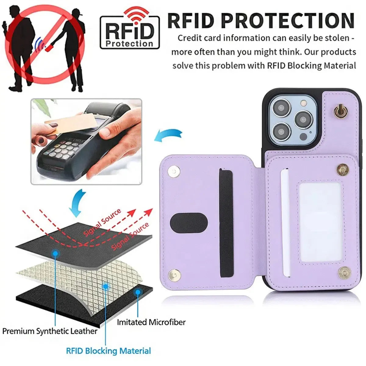 Light Purple iPhone Case with Wallet and Lanyard - OK26006